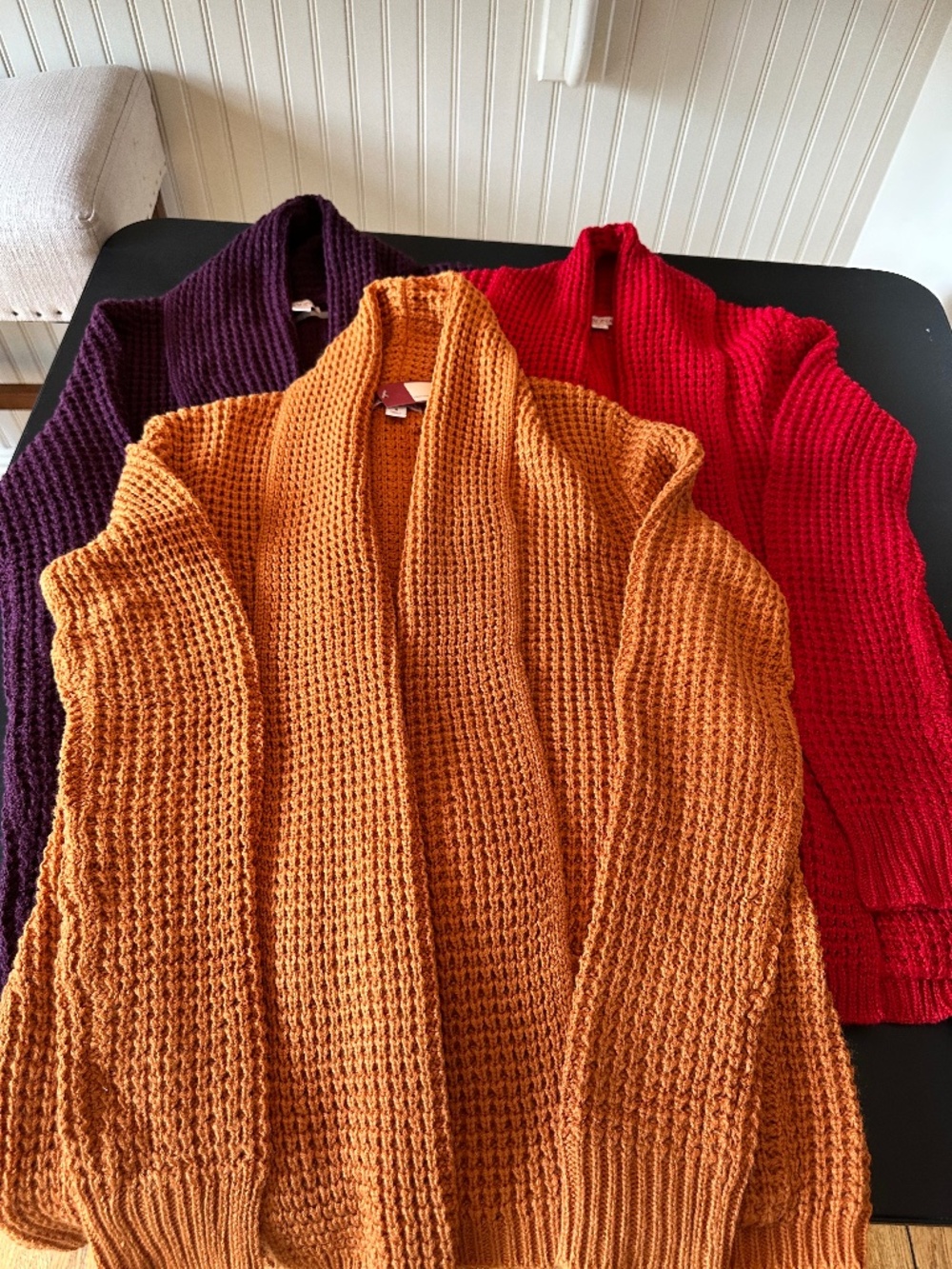 Merona Lot of 3 Open Front Waffle Knit Cardigans NWT Small Red Purple Orange